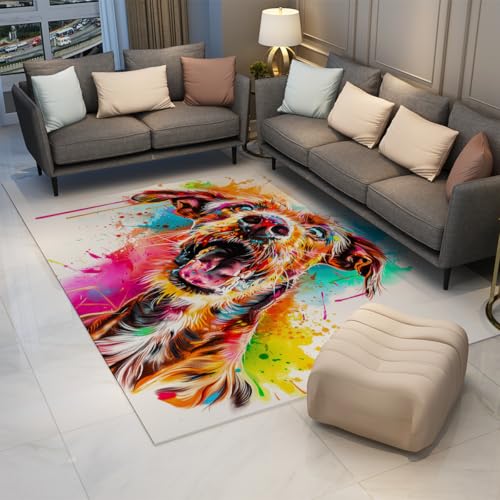 Carpette salon colorée motif chien pour une décoration joyeuse