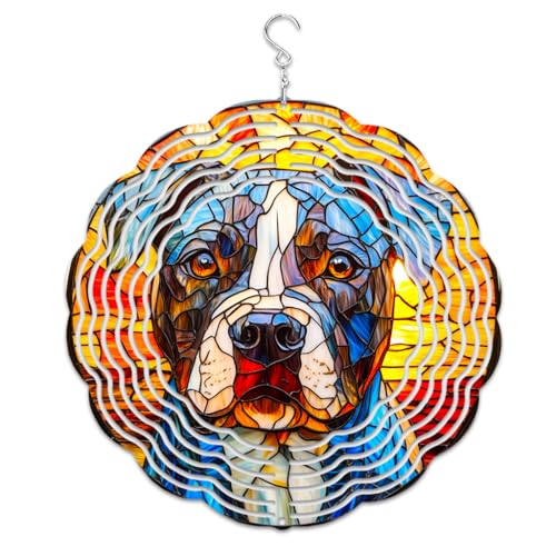 Spinner Windchime Pitbull Dog Portrait and Sunset 3D Metal Sculpture