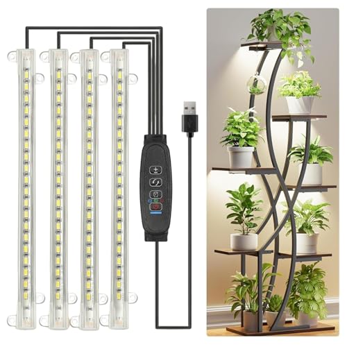 Image of ecofynd Aira4 2 Years Warranty Grow Light for Indoor Plants (Seedlings & Leafy Herbs), White Spectrum Auto On /Off Automatic Timer, 4 Head 10 Watt LED Artificial Sunlight, 1.8M Wire Type C Connector