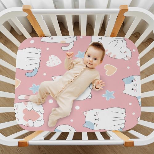 Image of SUABO Cute Cat Crib Sheets Stretchy Portable Sheets for Baby Toddler Breathable Soft Crib Mattress Sheet for Girls Boys, Medium