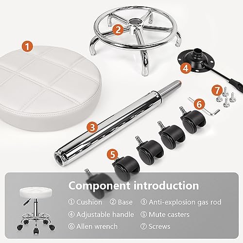 KKTONER Taburete Giratorio Taburete de Trabajo Taburete de Bar Regulable en Altura 49-64cm Giratorio Blanco