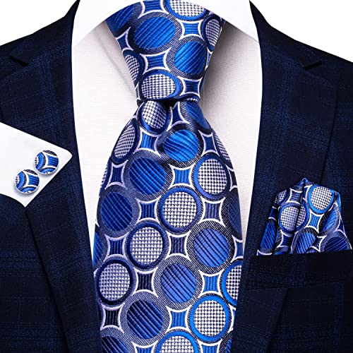 Image of Hi-Tie Silk Ties for Men Plaid Paisley Striped Necktie Pocket Square Cufflinks Set Formal Business