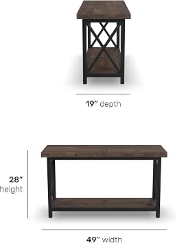 Flexsteel Dark Brown Sofa Table with Metal Frame and Exposed Bolt Heads