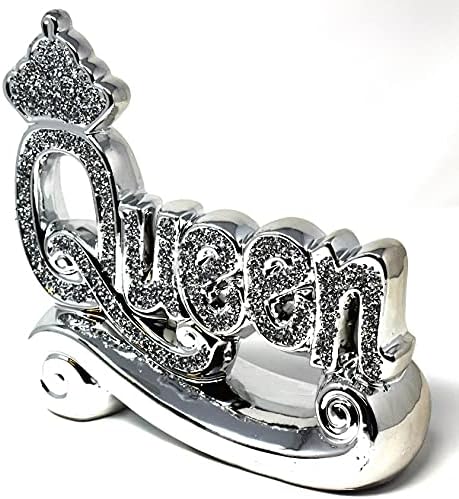 Crystal Crown® Silver Sparkle King / Queen Shelf Sitter Bling Ornament | home decoration Ornament Bling Crushed Diamond Gift | CRYSTALLIZED decorative letter blocks sight words (Queen)
