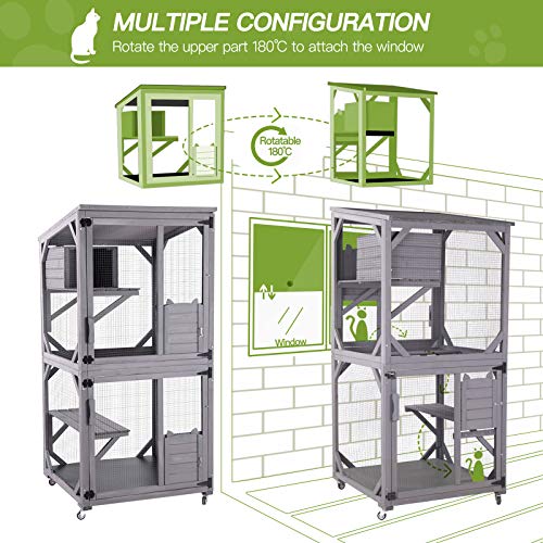 GUTINNEEN Cat House Outdoor Cage Cat Enclosure on Wheels,Large Wooden Kitty Catio with Resting Box,PVC Layer - Image 2
