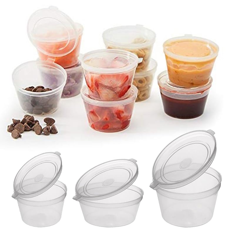 Bag Market | 1000 x Hinged Lid Sauce Pots - Clear Plastic Container | 1oz, 2oz, 4oz, Takeaway/Paint/Wax/Chutney - Majestic (2oz)