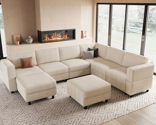 Modular Sectional Sofa U Shaped Couch with Storage Ottoman Cordur...