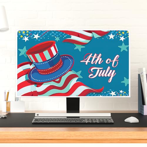 Image of 4th of July Monitor Dust Cover 22, 23, 24, 25 Inch American Flag Stars and Stripes Independence Day Panel Case Computer Screen Protective LCD /LED /HD Water Proof Computer Covers for Desktop PC