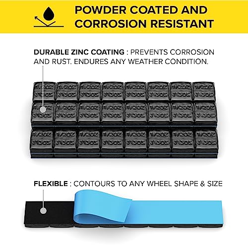 StanceMagic - 0.5oz 1/2oz - Black Adhesive Stick On Wheel Weights, Easy Peel, Zinc Plated Steel Balancing Weights for Cars Bikes ATV UTV, 0.75 lb box (12oz), Contains 24 Pieces