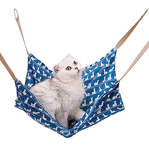 AYADA Hamac pour Chat Respirant, Durable Lit Suspendu pour Chat Double Lin en Coton Hamac Suspendu pour Chat Confortable Pas Etouffant Lit Hamac pour Chat/Chaton/Lapin Cat Hammock Jusqu'à 7Kg (Bleu)