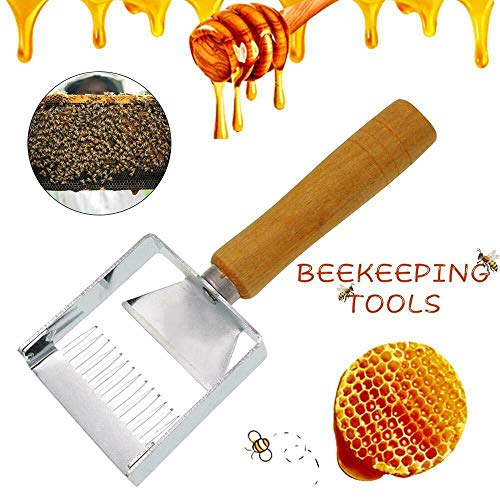 zhuangyulin6 Hive Fork Tool,Apiculture Uncapping Fork Iron Honeycomb Honey Scraper Wooden Handle Apicultura Equipment Uncapping Fork Beekeeping Tools