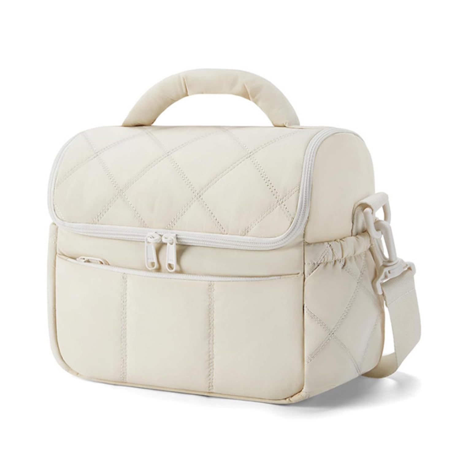 myouhuo Insulated Lunch Bags for Women, 6.7L Portable Lunch Box with Shoulder Strap, Reusable Cooler Bag, Puffy Thermal Lunch Tote for Work, School, Picnics and Travel,Beige