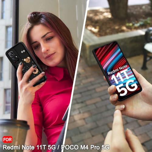 Image of TheGiftKart Back Cover Case for Redmi Note 11T 5G / Poco M4 Pro 5G | Cute Fun Cartoon 3D Bear Coffee Case | Full Camera Protection | Shockproof Cover for Redmi Note 11T / Poco M4 Pro (Silicone, Black)