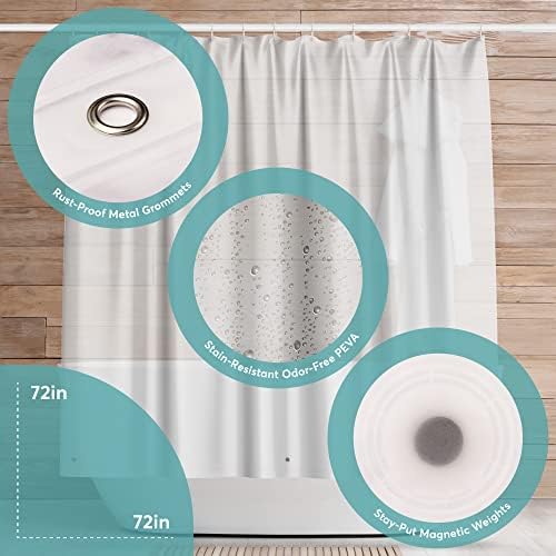 BigFoot Clear Shower Curtain - 72x72 Odorless Plastic with Magnets, Washable Long Bathroom Curtain - Premium PEVA Waterproof Bath Curtain, Rust-Proof Bathroom Essentials - 2