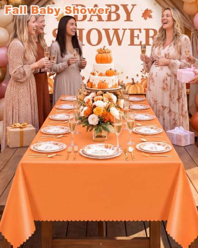 Image of NatNarr 3 Pk Orange Plastic Tablecloth Scalloped Fall Halloween Table Cloth