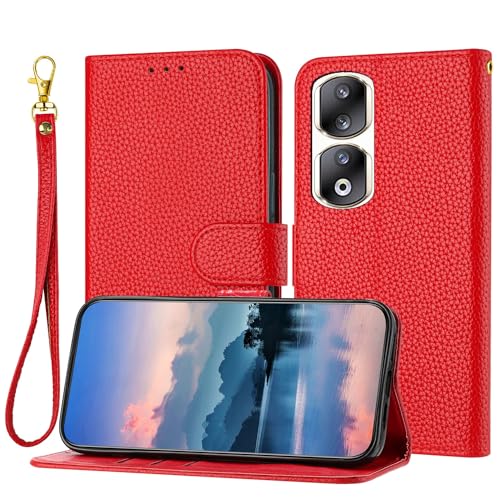 Coque Honor 90 Pro étui portefeuille cuir bleu clair avec support et porte-carte