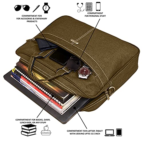 Image of LOREM Unisex Khaki Linen Textured Synthetic Laptop Bag BG40