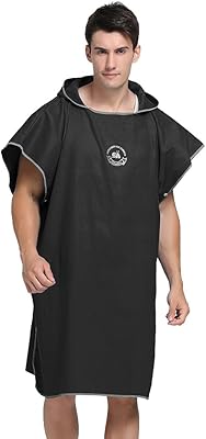 MIFXIN Beach Surfing Robe Wetsuit Changing Towel Poncho Bath Robe with Hood One Size Fits All Men Women (Black)