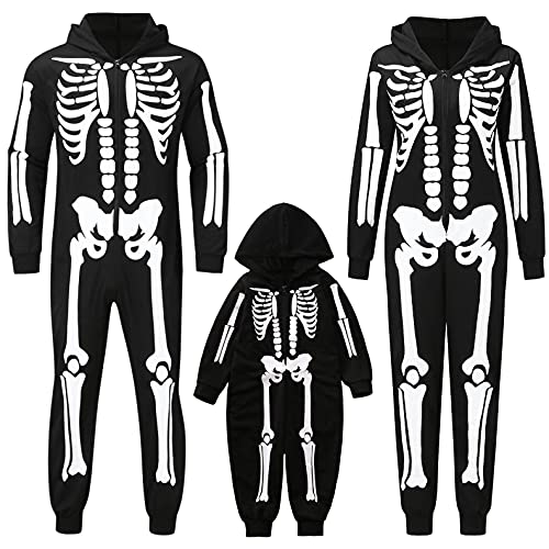 Walaka Ensemble Pyjama Famille Homme Femme Garçon Fille du Nouveau-né Bébé Pyjama Combinaison Squelette Jumpsuit One Piece Deguisement Cosplay Vêtement de Nuit Hiver Romper Sleepsuit Halloween Tenue Cover