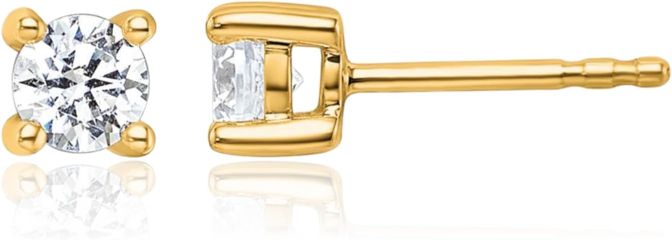 IceCarats 10K Solid Yellow Gold 0.46 carat Diamond Medium Stud Earrings 5mm Round Cut, Natural, Prong Set, Friction Back For Her For Him
