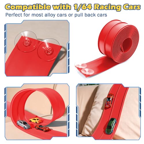 Upgrade Flexible Race Track for Kids 3+, Flexible Car Track 15Ft Race Track Compatible with Diecast 1/64th Cars, Roll Up Car Ramp Toy with Strong Suction Cups - image 2