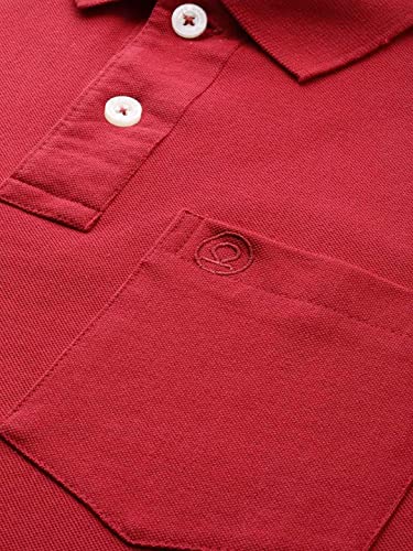 Image of CHKOKKO Cotton Polo Neck Full Sleeves Plain T Shirt for Men with Pocket Red L