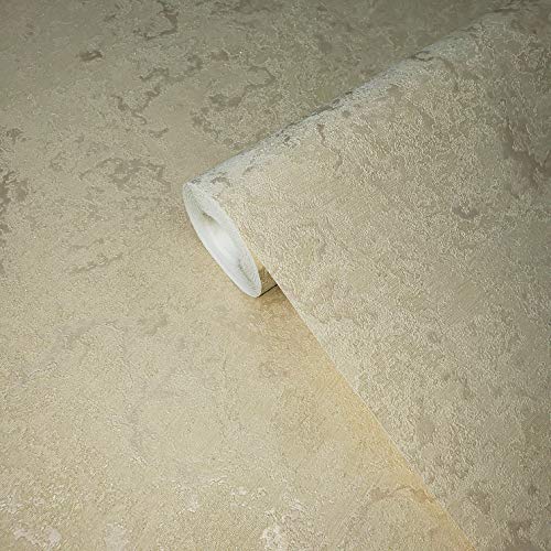 113 sq.ft Rolls Embossed Slavyanski Modern Plain wallcoverings Faux Plaster Effect Vinyl Non-Woven Wallpaper Beige and Gold Glitter Textured strippable wallcovering 3D coverings Paste The Wall only
