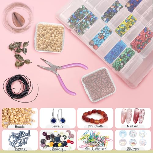 Bead Organizer Box – Small Bead Storage Containers, Mini Clear Plastic Storage Boxes with Hinged Lids, Rectangle Craft Case for Jewelry, DIY Beading, Nail Art, and Small Parts (93 PCS)