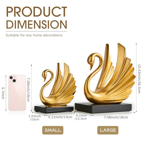 FJS Modern Gold Statue Swan Decor for Living Room, 7.08" H Luxury Sculptures Home Décor Accents for Entryway TV Stand Coffee Table Ceterpiece, Resin Decorations for Dining Room Bedroom Office (Small) - Image 3