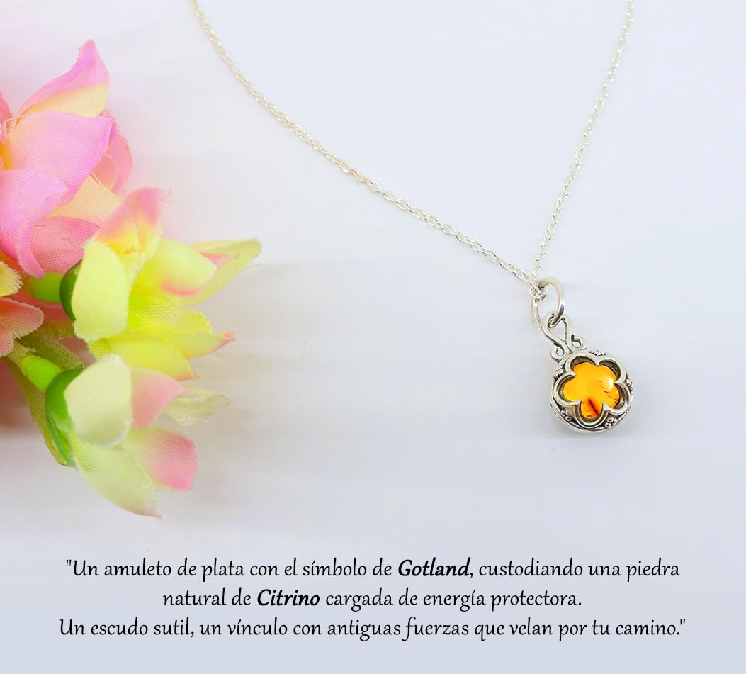 Only faith Halskette mit Gotland Amulett aus 925er-Sterlingsilber, Anhänger aus Naturstein, Amulett, italienische Kette, 45 cm, mit Geschenkbox