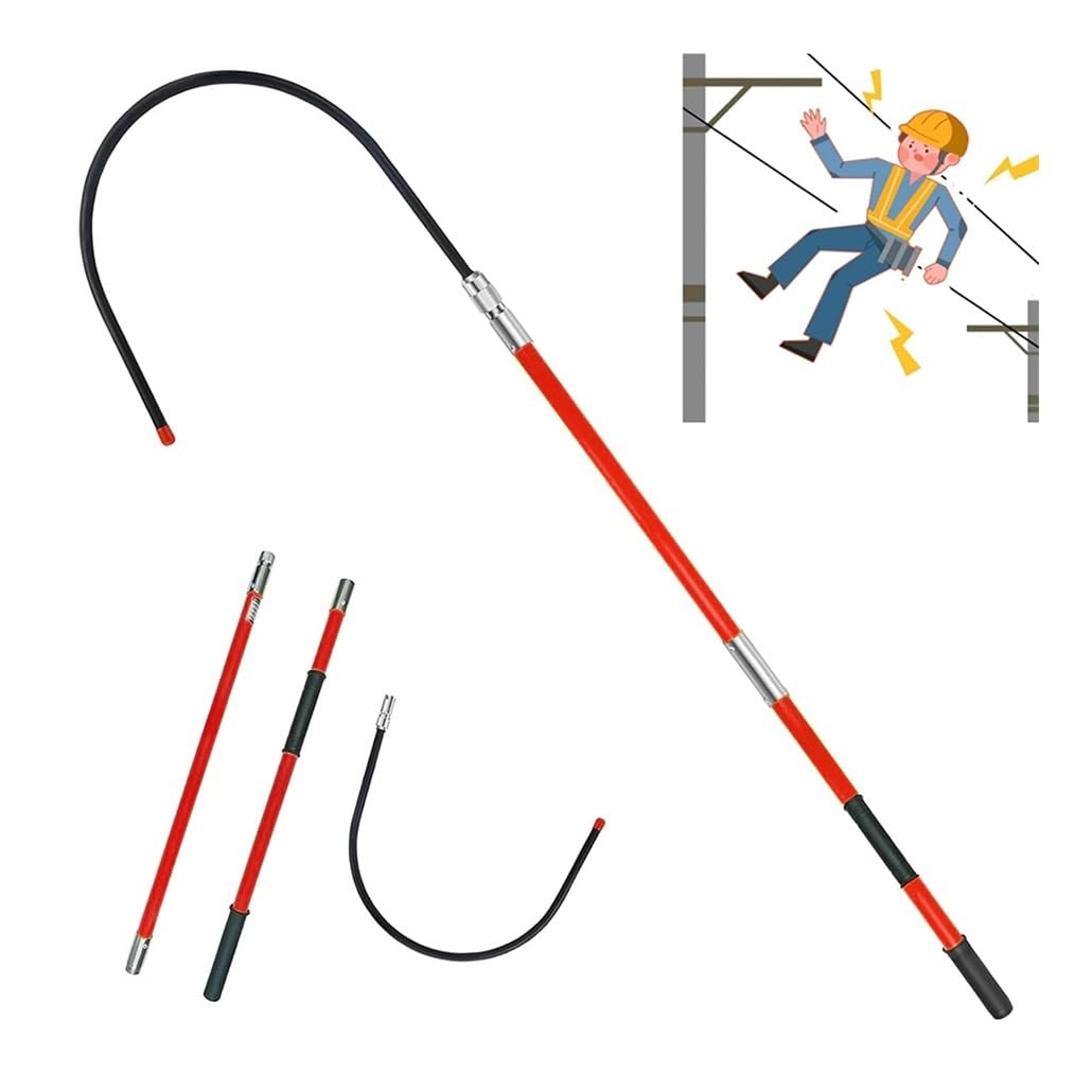 MSHGSKU High Voltage Insulated Rescue Hook - Non-Conductive Electric Safety Pull Pole (Red, 2.0m/6.6Ft) for Life-Saving Emergency Situations and Anti-Electrocution Protection