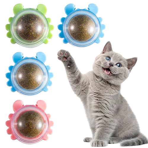 LIWENQI 4 Pack Catnip Ball Toy 360 Cat Nips for Cats Wall Catnip Rollerball Licking Ball Organic Nips Mint Wall Catnip 4 Pack Catnip Ball Toy 360
