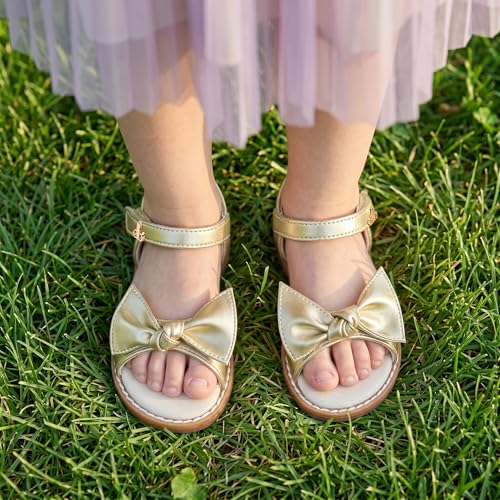 Image of THEE BRON Toddler Girls Sandals Wedding Flower Girl Dress Shoes Open Toe Flats