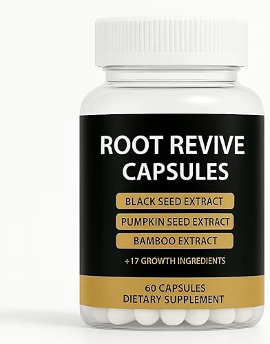 Root Revive Cápsulas de crecimiento del cabello para mujeres y hombres negros  60 cápsulas  Fórmula 17 con extracto de semilla negra, biotina, bambú