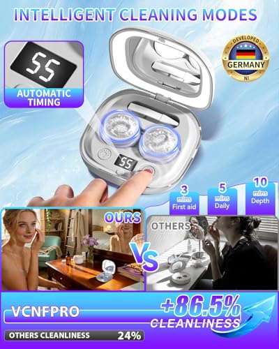 Image of Pro 3.0 Portable Ultrasonic Contact Lens Cleaner【Rechargeable】【50KHz Germany Super Motor】【Top1 Intelligent Chip-Smart Modes】 99% Brightness, Soft Contact Lens Tools Home Travel Use (Gray)