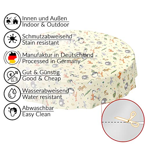 ANRO Tischdecke Wachstuch abwaschbar Wachstuchtischdecke Wachstischdecke Kinder Geburtstag Tiere Hellgrün Rund 100cm wasserabweisend… – Ansicht 2