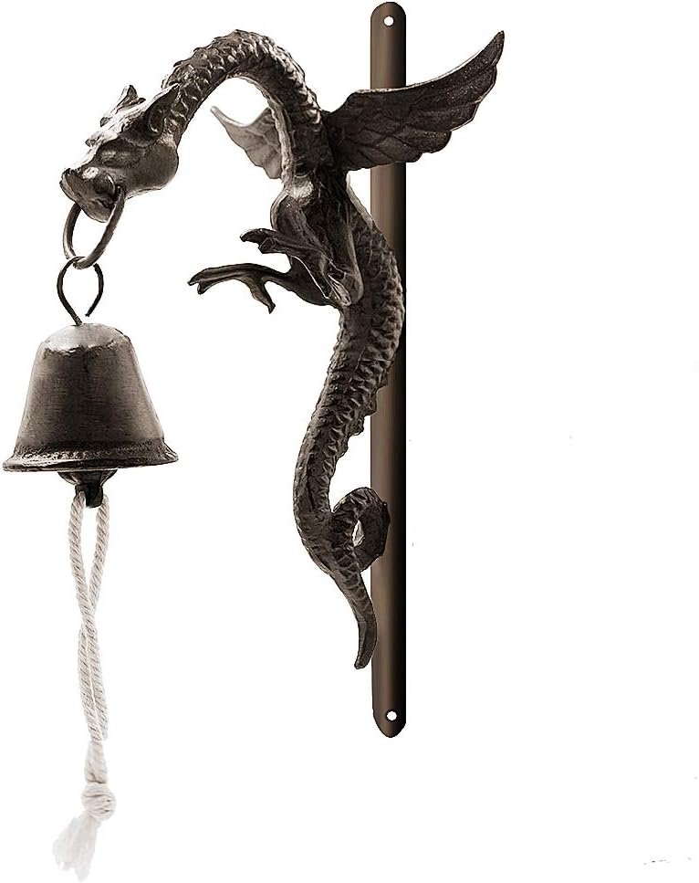 DreamsEden Wall Bell, Iron Dragon Sculpture Doorbell for Front Door Garden Farmhouse Wall Decor Art