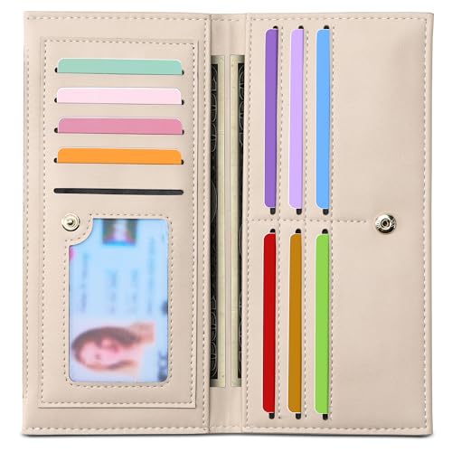 Image of Tipmile Slim Wallet for Women, RFID Blocking Credit Card Holder, Ladies Bifold Wallet with Zipper, Beige