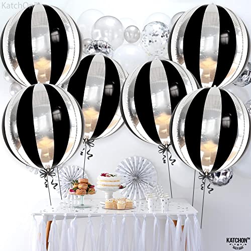 Big, 22 Inch Black And Silver Balloons - Pack Of 6, Black And Silver Party Decorations | 360 Degree 4D Stripe Black Silver Balloons | Silver And Black Balloons For Black And White Party Decorations #TOP6