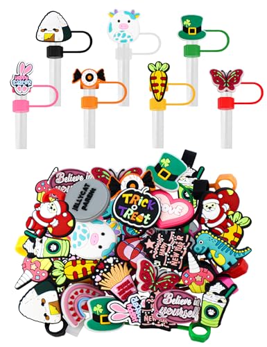 YETOOME 20Pcs Random Different Straw Cover Toppers for Stanley 30&40 oz Tumbler Cute Cartoon Straw Covers Cap 10mm/0.4in Dust-Proof Reusable Lids