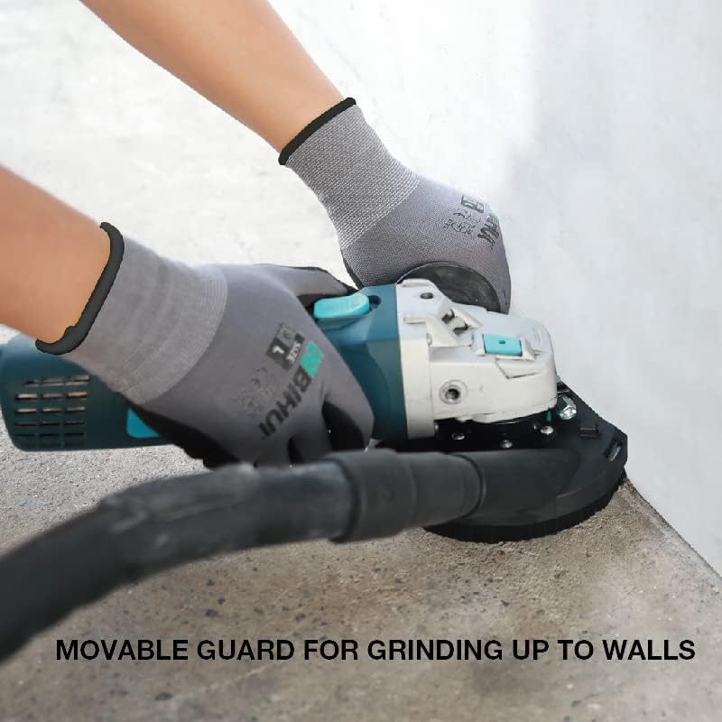 Dust extractor with movable guard adjusted for grinding close to a wall