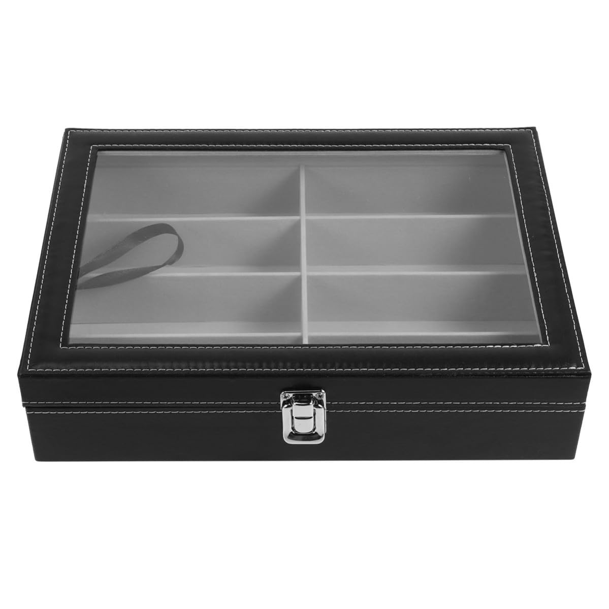Boîte de Rangement pour Lunettes de Soleil Noir 8 Compartiments Étui à Lunettes de Soleil Miroir Intégré Mdf Pu Verre Flanelle Métal, Présentoir de Rangement Maison
