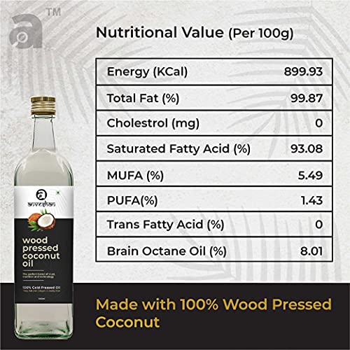 Anveshan Wood Pressed Coconut Oil - 1000 Ml/33.8 Oz | Glass Bottle | Kolhu/Kacchi Ghani/Chekku | Natural And Healthy | Chemical- Free #TOP6