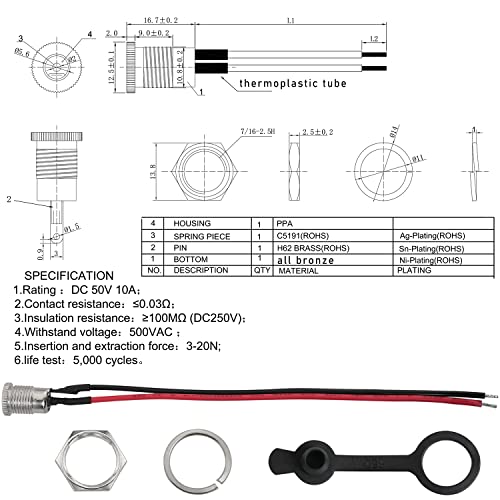 5 Sets Conector DC Macho Panel Montaje con Tapón miniatura 3