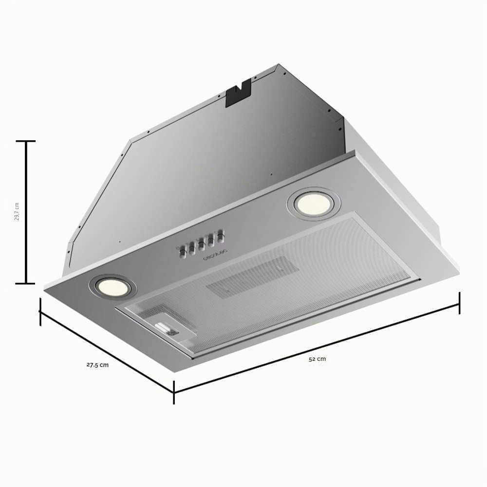 Cecotec Cappa Aspirante 52 cm Integrata Flux IM 523500 Inox B. Potenza Di Aspirazione 350M3/H, Motore 70W, Controllo Meccanico, 3 Livelli Di Potenza, Luce E Filtro Al Carbonio, Inox