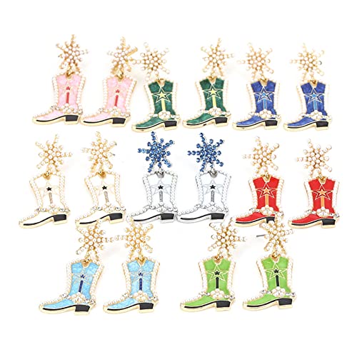 Rhinestone Cowgirl Boot Earrings Beaded Cowboy Boot Earrings Western Country Y2K Dangle Earrings Cute Dangling Earrings Jewelry For Women Girls (White) #TOP6