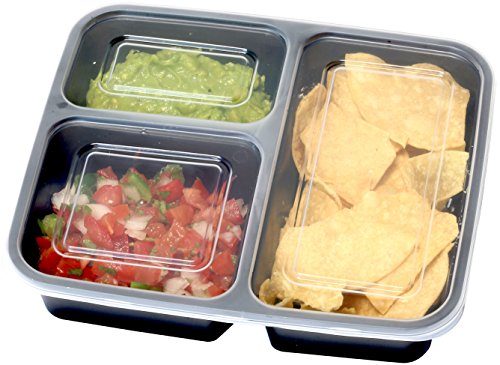 10 Pack - Simplehouseware 3 Compartment Food Grade Meal Prep Storage Container Boxes (36 Ounces) #TOP2