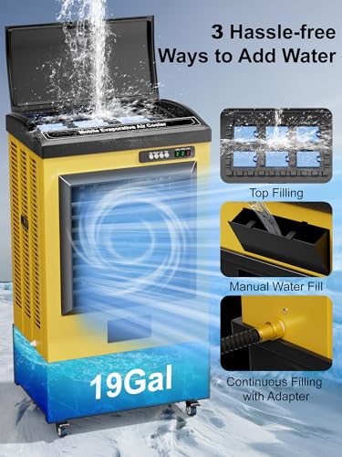 Image of Uthfy 6500 CFM Swamp Cooler, 48IN Evaporative Air Cooler with 19 Gal Water Tank, 3 Speeds, 120Oscillation, 5 Ice Packs, Outdoor Air Conditioner for Garage,Patio, Yard, Factory