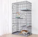 牧小苫＼ｍｓｍｒ キャットケージ 3段 幅84×奥行61×高さ164cm 猫用ケージ トレー付き 棚板・はしご付き 室内用 大型扉 組立簡単 ブラック