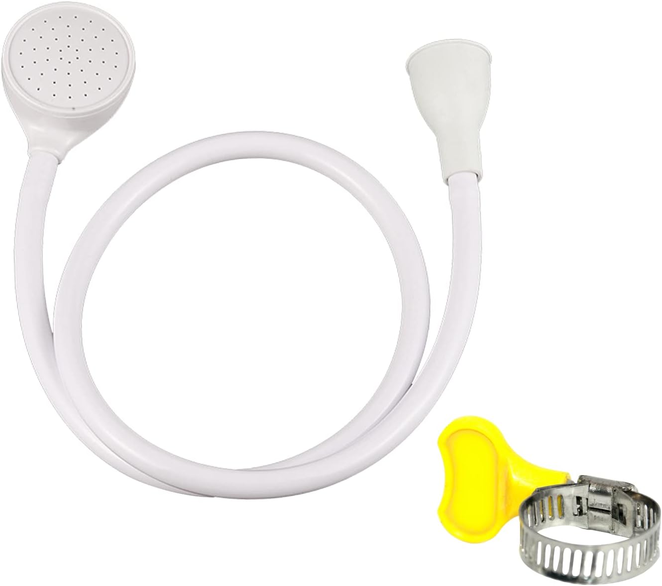 1 Piece of White Hose Shower (Shower Head + Water Pipe), with 1 Piece of Water Pipe Fixing Ring, Plastic Single-Tube Shower, Suitable for Simple Cleaning of Pets